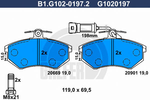 Galfer B1.G102-0197.2 Brake Pad Set, disc brake B1G10201972