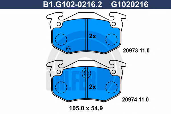 Galfer B1.G102-0216.2 Brake Pad Set, disc brake B1G10202162