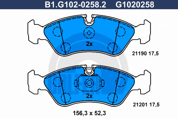 Galfer B1.G102-0258.2 Brake Pad Set, disc brake B1G10202582