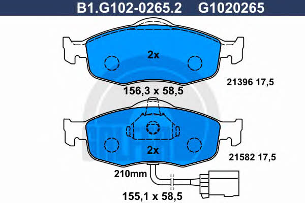 Galfer B1.G102-0265.2 Brake Pad Set, disc brake B1G10202652