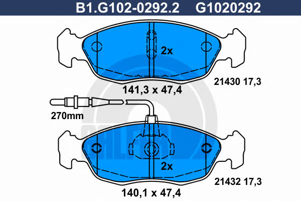 Galfer B1.G102-0292.2 Brake Pad Set, disc brake B1G10202922