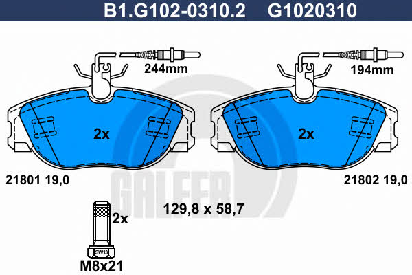 Galfer B1.G102-0310.2 Brake Pad Set, disc brake B1G10203102