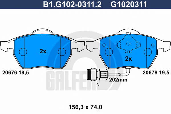 Galfer B1.G102-0311.2 Brake Pad Set, disc brake B1G10203112