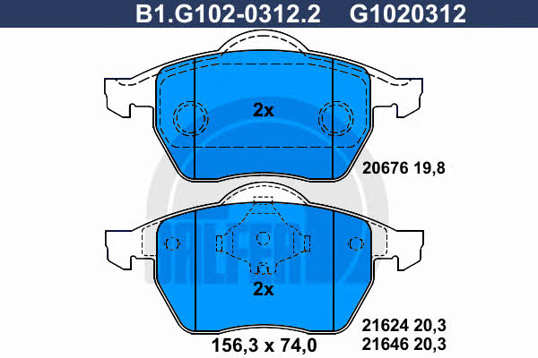 Galfer B1.G102-0312.2 Brake Pad Set, disc brake B1G10203122