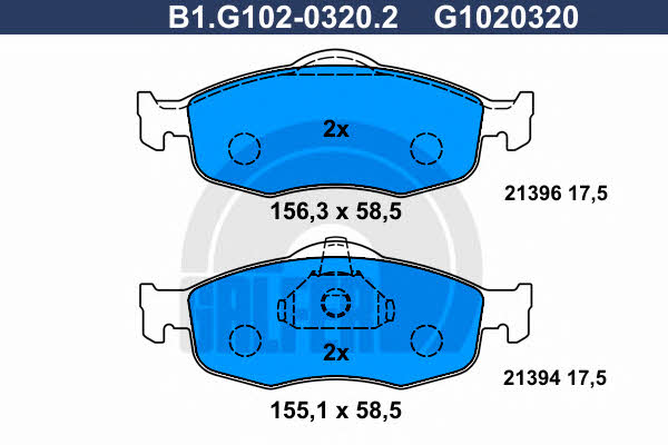 Galfer B1.G102-0320.2 Brake Pad Set, disc brake B1G10203202