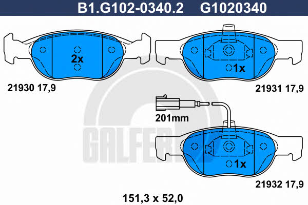 Galfer B1.G102-0340.2 Brake Pad Set, disc brake B1G10203402