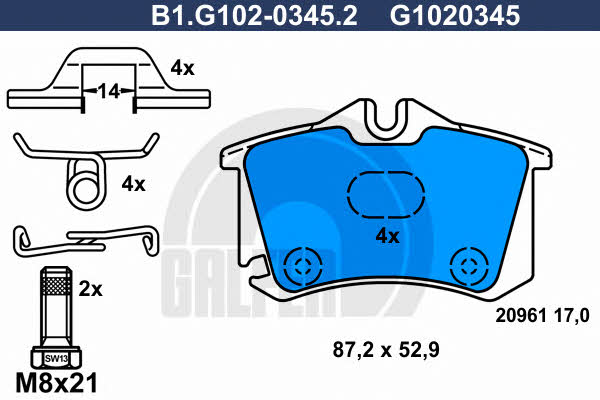 Galfer B1.G102-0345.2 Brake Pad Set, disc brake B1G10203452
