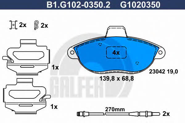 Galfer B1.G102-0350.2 Brake Pad Set, disc brake B1G10203502