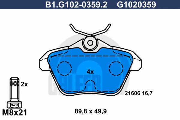 Galfer B1.G102-0359.2 Brake Pad Set, disc brake B1G10203592