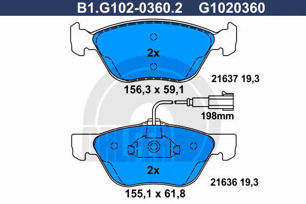 Galfer B1.G102-0360.2 Brake Pad Set, disc brake B1G10203602