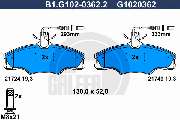 Galfer B1.G102-0362.2 Brake Pad Set, disc brake B1G10203622