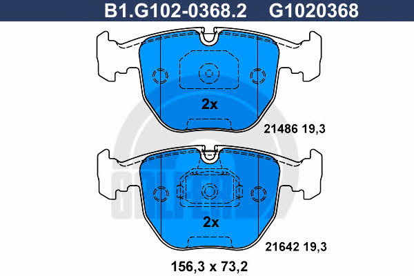 Galfer B1.G102-0368.2 Brake Pad Set, disc brake B1G10203682