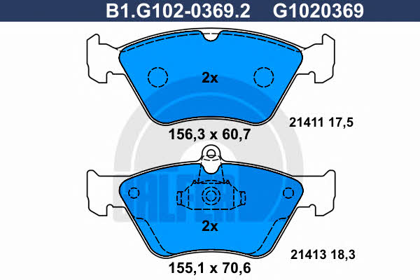 Galfer B1.G102-0369.2 Brake Pad Set, disc brake B1G10203692
