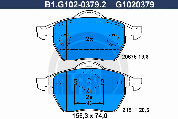 Galfer B1.G102-0379.2 Brake Pad Set, disc brake B1G10203792