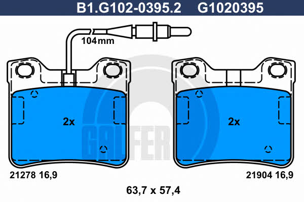 Galfer B1.G102-0395.2 Brake Pad Set, disc brake B1G10203952