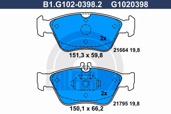 Galfer B1.G102-0398.2 Brake Pad Set, disc brake B1G10203982