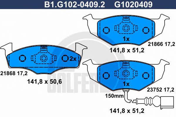 Galfer B1.G102-0409.2 Brake Pad Set, disc brake B1G10204092