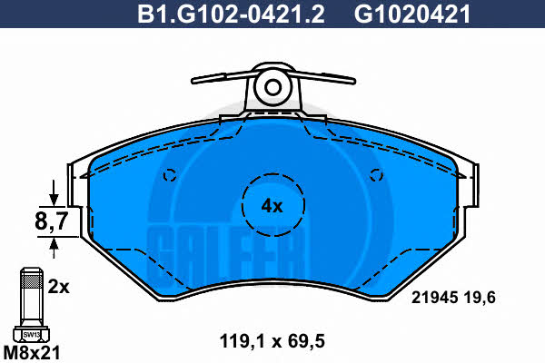 Galfer B1.G102-0421.2 Brake Pad Set, disc brake B1G10204212