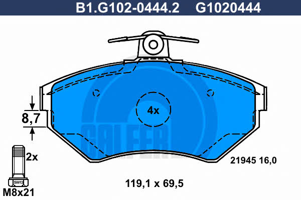 Galfer B1.G102-0444.2 Brake Pad Set, disc brake B1G10204442