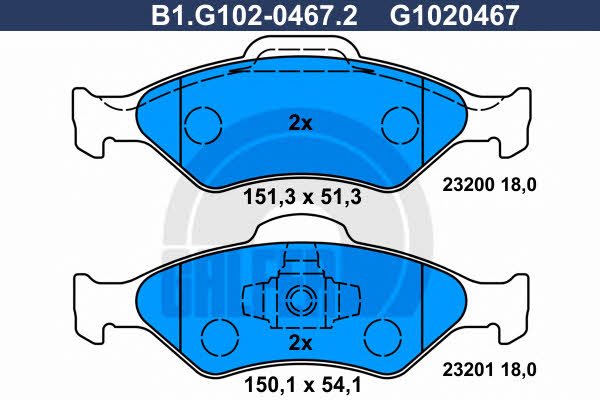 Galfer B1.G102-0467.2 Brake Pad Set, disc brake B1G10204672