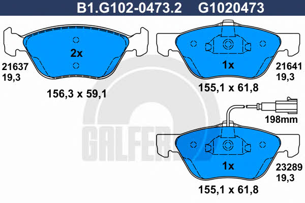 Galfer B1.G102-0473.2 Brake Pad Set, disc brake B1G10204732