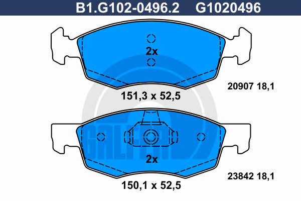 Galfer B1.G102-0496.2 Brake Pad Set, disc brake B1G10204962