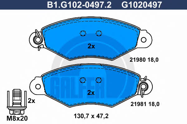 Galfer B1.G102-0497.2 Brake Pad Set, disc brake B1G10204972