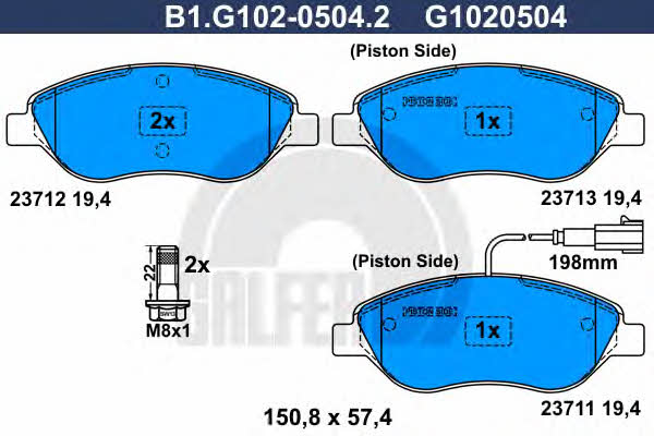 Galfer B1.G102-0504.2 Brake Pad Set, disc brake B1G10205042