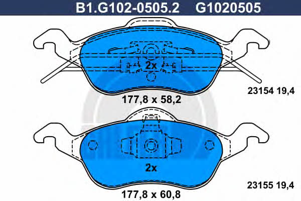 Galfer B1.G102-0505.2 Brake Pad Set, disc brake B1G10205052