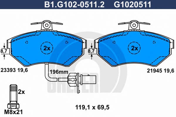 Galfer B1.G102-0511.2 Brake Pad Set, disc brake B1G10205112