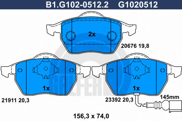Galfer B1.G102-0512.2 Brake Pad Set, disc brake B1G10205122