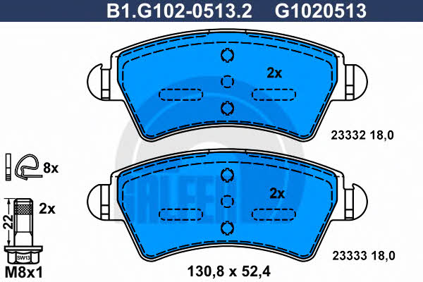 Galfer B1.G102-0513.2 Brake Pad Set, disc brake B1G10205132