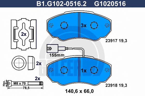 Galfer B1.G102-0516.2 Brake Pad Set, disc brake B1G10205162