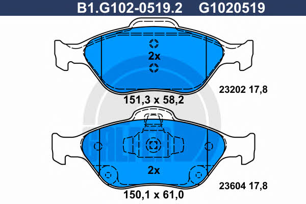 Galfer B1.G102-0519.2 Brake Pad Set, disc brake B1G10205192