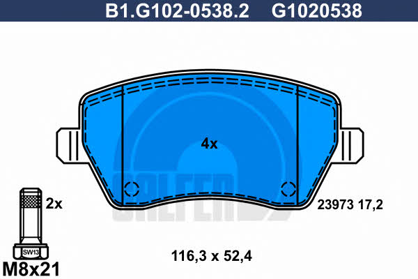 Galfer B1.G102-0538.2 Brake Pad Set, disc brake B1G10205382