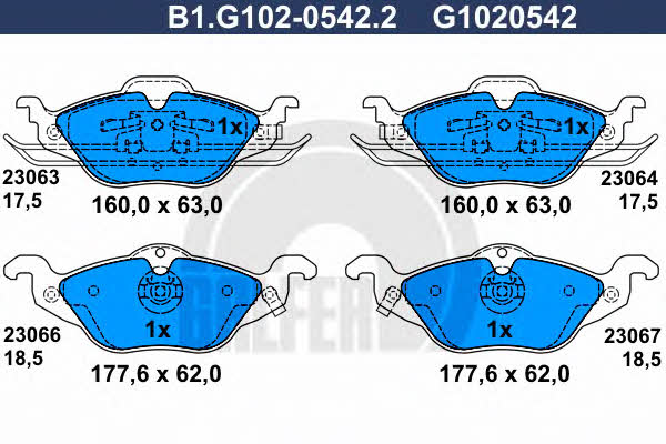 Galfer B1.G102-0542.2 Brake Pad Set, disc brake B1G10205422