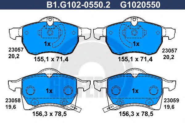 Galfer B1.G102-0550.2 Brake Pad Set, disc brake B1G10205502
