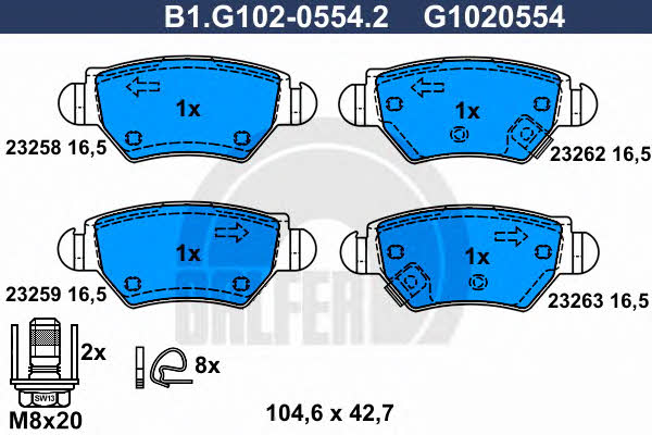 Galfer B1.G102-0554.2 Brake Pad Set, disc brake B1G10205542