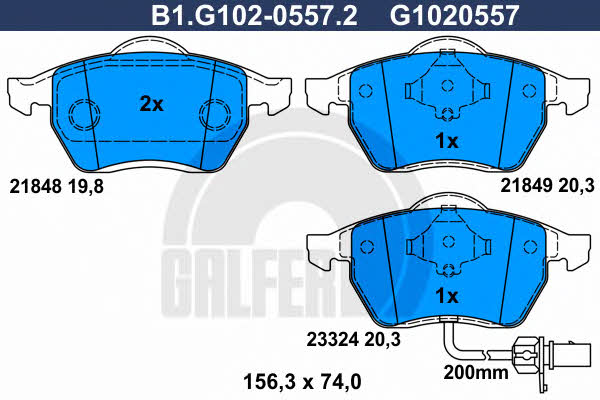 Galfer B1.G102-0557.2 Brake Pad Set, disc brake B1G10205572
