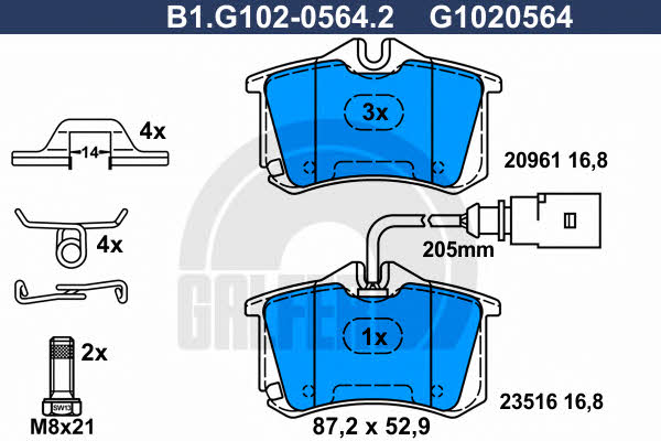 Galfer B1.G102-0564.2 Brake Pad Set, disc brake B1G10205642