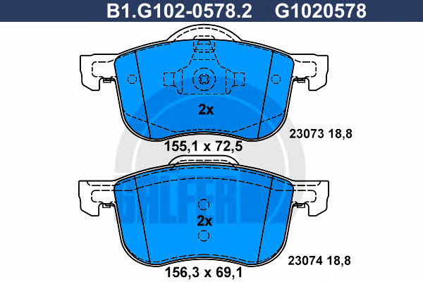 Galfer B1.G102-0578.2 Brake Pad Set, disc brake B1G10205782