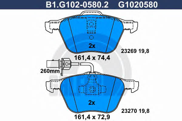 Galfer B1.G102-0580.2 Brake Pad Set, disc brake B1G10205802