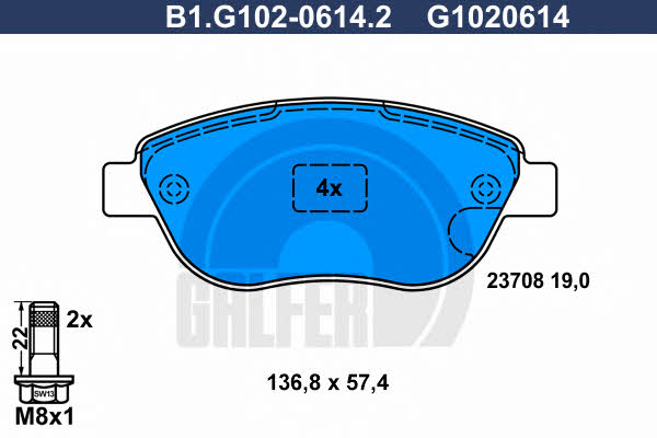 Galfer B1.G102-0614.2 Brake Pad Set, disc brake B1G10206142