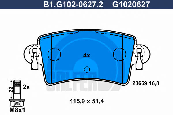 Galfer B1.G102-0627.2 Brake Pad Set, disc brake B1G10206272