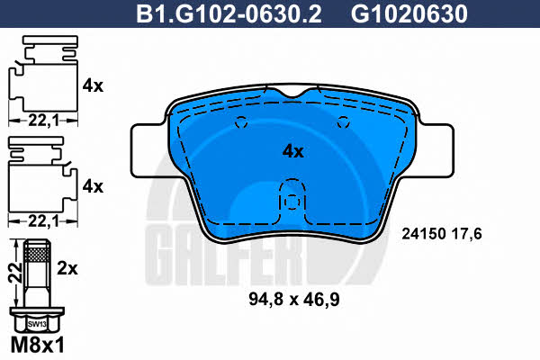 Galfer B1.G102-0630.2 Brake Pad Set, disc brake B1G10206302
