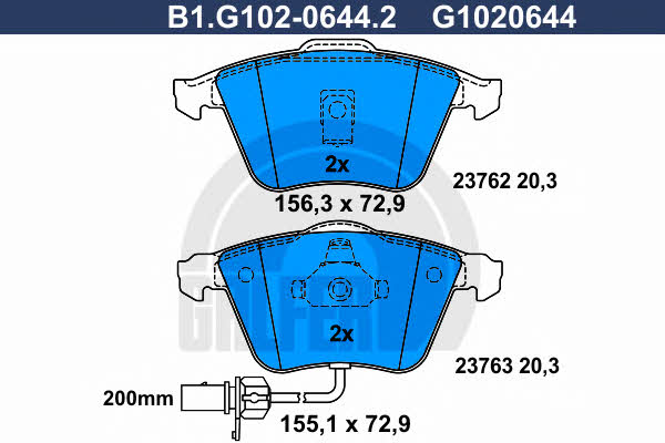 Galfer B1.G102-0644.2 Brake Pad Set, disc brake B1G10206442