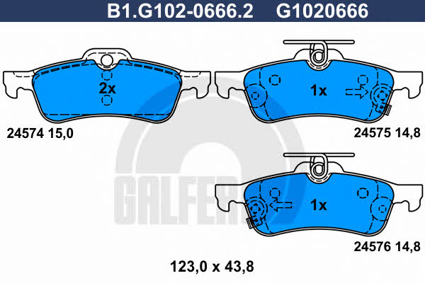 Galfer B1.G102-0666.2 Brake Pad Set, disc brake B1G10206662