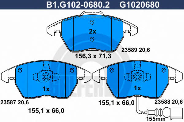 Galfer B1.G102-0680.2 Brake Pad Set, disc brake B1G10206802