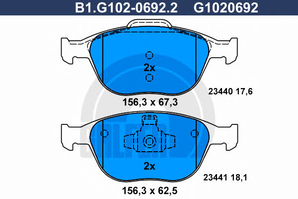 Galfer B1.G102-0692.2 Brake Pad Set, disc brake B1G10206922