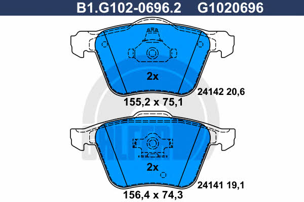 Galfer B1.G102-0696.2 Brake Pad Set, disc brake B1G10206962